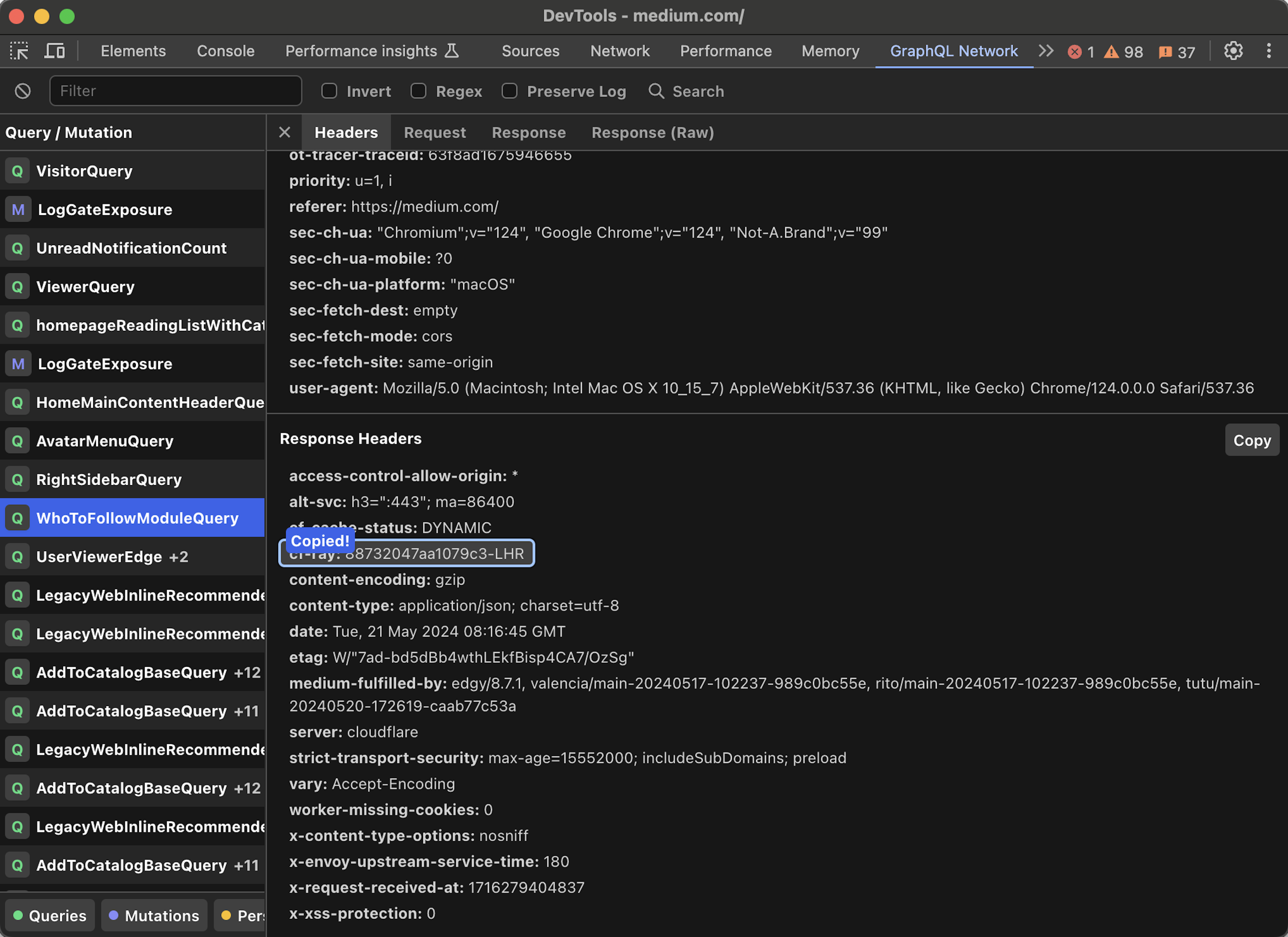 Expanded request panel showing request and response headers