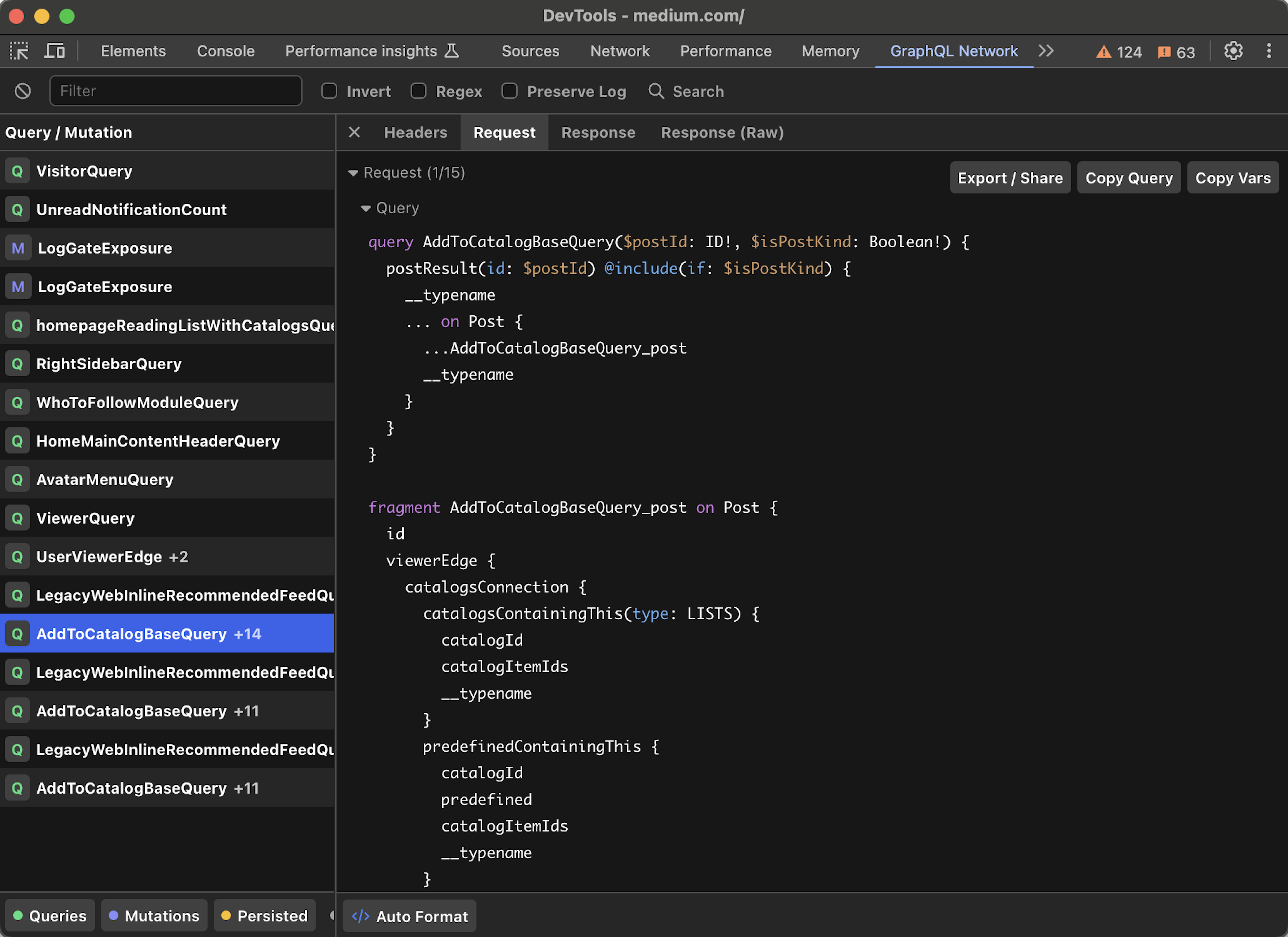 Expanded request panel showing batched queries